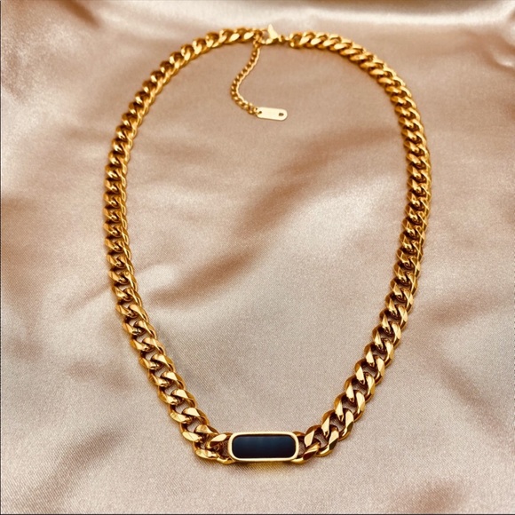 Titanium Black Onyx Cuban Link Chunky Necklace in Gold - Picture 5 of 14